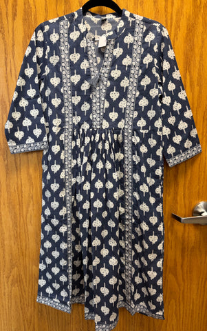 JPD017-Blue long dress with white pattern overall