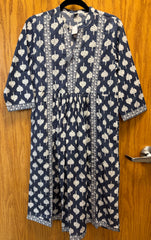 JPD017-Blue long dress with white pattern overall