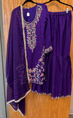 DPP007-Long purple kurti with gharara and dupatta and bead work