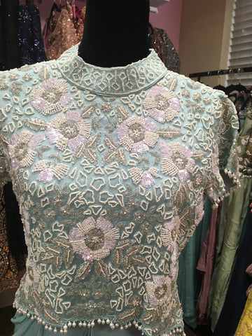 KKD009 - Blue top with beautiful bead work and dhoti skirt