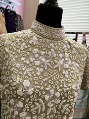 KKD003 - Indowestern Partywear dress in pure chinnon fabric with heavy embroidery handwork blouse.