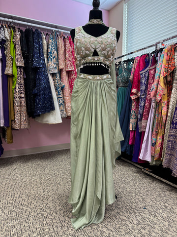 AFL2019- Beautiful blouse with bead work and dhoti skirt and a dupatta