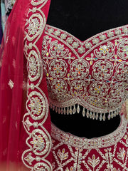AFL2016-Pink silver heavy work lehenga with unique blouse design and dupatta