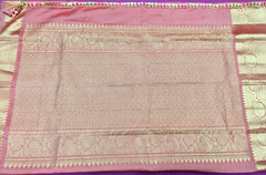 KSS435 Pure handloom kanchipuram silk Saree in peach with gold zari work. Comes with stitched blouse size 40, Can be altered to 44 size.