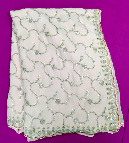 AFL3059 Partywear Saree in pink with sequins and bead work.Comes with stitched blouse size 40,can be altered to44 size.Fall peco done.