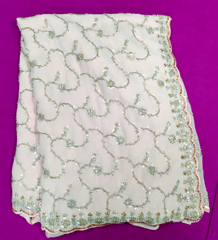 AFL3059 Partywear Saree in pink with sequins and bead work.Comes with stitched blouse size 40,can be altered to44 size.Fall peco done.