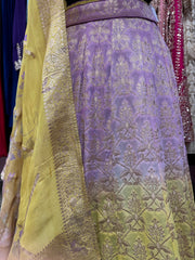 AFL2011-Purple and yellow ombré lehenga with golden work and dupatta