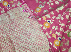 BKS101 Banarasi Georgette saree in pink. Comes with stitched blouse size 38 can be altered to size 42. Fall peco done.