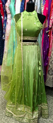 AFL9036 lehenga in green . Comes with matching stitched blouse and dupatta.