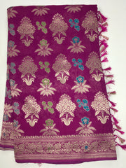BKS107 Banarasi Georgette saree in pink. Come with stitched blouse size 38 can be altered to size 42. Fall peco done.