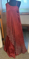RFSS1746 - Heavy Designer Partywear dress. Comes with Pure Chinnon Cancan skirt and 1 shoulder Pearl work embroidered long jacket