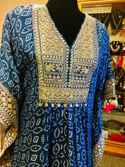 RFSS2013 -Pure Chinnon Georgette Blue Bandej Heavy Embroidered Kaftan With Gharara Pants