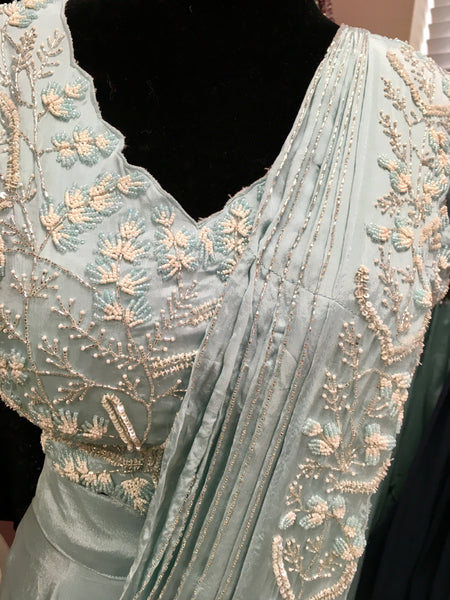 KKD004 - Party Wear Readymade Drape saree in pure chiffon fabric with heavy embroidery handwork blouse.