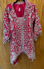 DPP012-Pink top with sharara pants and heavy embroidery and mirror work