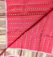 KSS455 Pure handloom kanchipuram silk Saree in red with light pink gold zari border.comes with stitched blouse size 40,can be altered to 44 size.