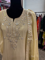 Pnk448: Beautiful white kurti with sharara pants and dupatta
