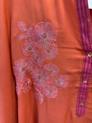 JPD025-Orange cotton kaftan with pants and flower work
