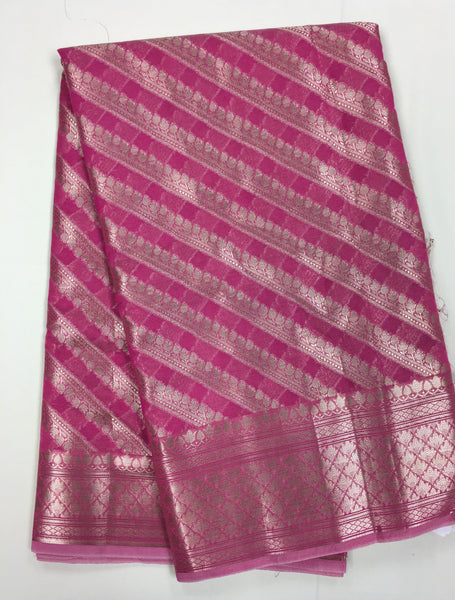 BKS137 Cotton Banarasi Saree in pink. Comes with stitched blouse size 38 can be altered to size 42. Fall peco done.