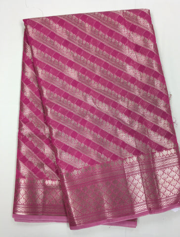 BKS137 Cotton Banarasi Saree in pink. Comes with stitched blouse size 38 can be altered to size 42. Fall peco done.