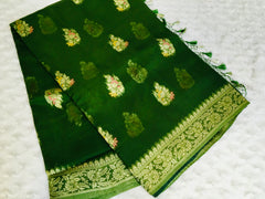 BKS 001 Pure Kora Banarasi Chiffon Sari with Gold Zari work. Comes with Unstitiched Blouse.