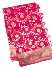 BKS109 Banarasi Georgette saree in pink. Come with stitched blouse size 38 can be altered to size 42. Fall peco done.