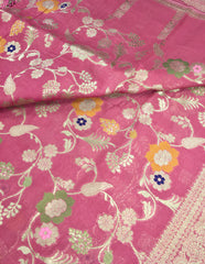 BKS101 Banarasi Georgette saree in pink. Comes with stitched blouse size 38 can be altered to size 42. Fall peco done.