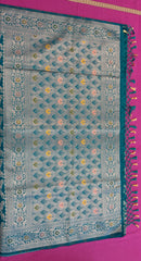 semi silk banarasi Saree in Blue with Zari Border. Comess with stitched blouse size 38 can be altered up to 44