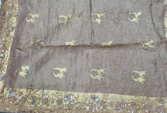 AFL8005 Pure banarasi crepe tissue saree in beige with heavy hand embroidery party wear Saree.comes with stitched blouse size 38 can be altered to 44 size.