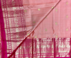 KSS453 Pure handloom kanchipuram silk Saree in pink with Rani pink gold zari border.comes with stitched blouse size 40,can be altered to 44 size.