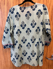 JPD007-Grass green short kurti with blue flower pattern