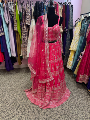 AFL2015- Pink golden heavy work lehenga with net dupatta