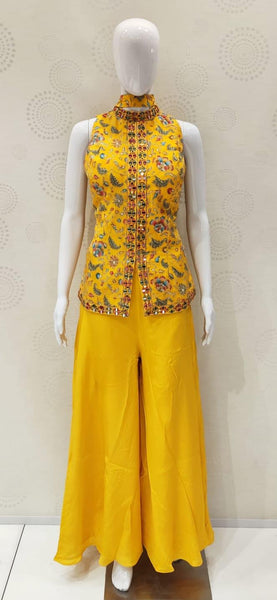 AFL7029: Yellow top with sharara pants and dupatta
