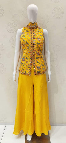 AFL7029: Yellow top with sharara pants and dupatta