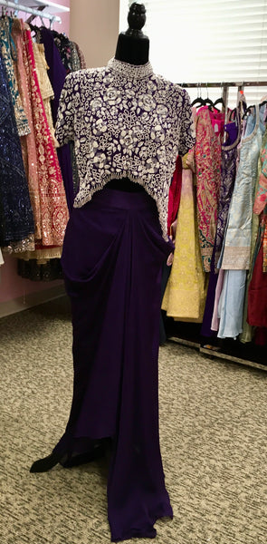 KKD003 - Indowestern Partywear dress in pure chinnon fabric with heavy embroidery handwork blouse.