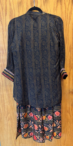 DPD005-Black long kurti, dupatta, and sharara pants with flower print