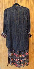 DPD005-Black long kurti, dupatta, and sharara pants with flower print