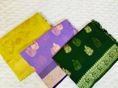 BKS 001 Pure Kora Banarasi Chiffon Sari with Gold Zari work. Comes with Unstitiched Blouse.