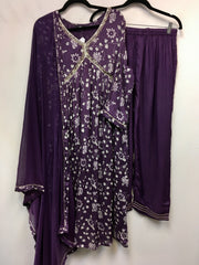 RBD028-purple chinnon suit with dupatta.