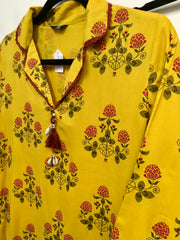 PNK001- Yellow  floral co-ord set in summer rayon fabric.