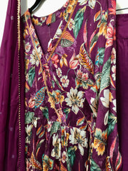 RBD042 - Chinnon floral print angrakha style suit in wine . Comes with dupatta.