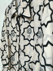 RBD045- Pure muslin geometrical print co-ord in black and white suit.