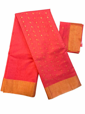 HPSC305 - Pink Pure Handloom Silk Cotton Saree with Zari Buttas in lower half,  Zari Border and Pallu