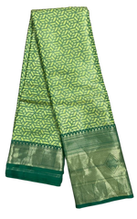 HPSS602 - Banarasi Soft Silk Saree in Lime Green with Bottle Green Border. Comes with stitched blouse (size 38, can go up to size 42). Fall Peco Done.