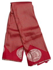 HPSS603 - Banarasi Soft Silk Saree in Red with Gold and Silver Butti all over the saree and coin butti on Border. Comes with stitched blouse (size 38, can go up to size 42). Fall Peco Done.