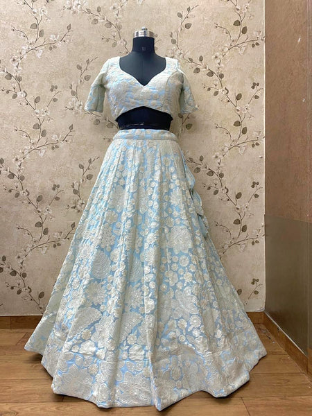 AFL1049-Georgette Lehenga in light blue comes embroidery work and with Net Dupatta. Also Comes with a matching stitched blouse.