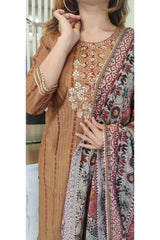 RFSS1135 - Muslin Suit in Brown. Comes with Pants and Digital Print Dupatta