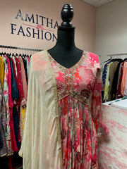 RFSS1629 - Chinon aliya cut floral printed Gown with dupatta
