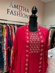 RFSS1657- Stylish indo-western chiffon embroidery  inner top with detachable embroidered jacket and palazzo