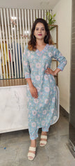RFSS1130 - Jaipuri Mul Cotton Kurta in Blue. Comes with Baloon Pants