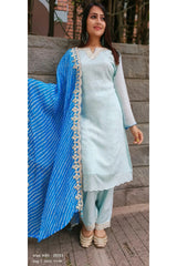 RFSS1509 - Self Thread embroidery Soft georgette flower print full suit with lehriya georgette dupatta set of 3